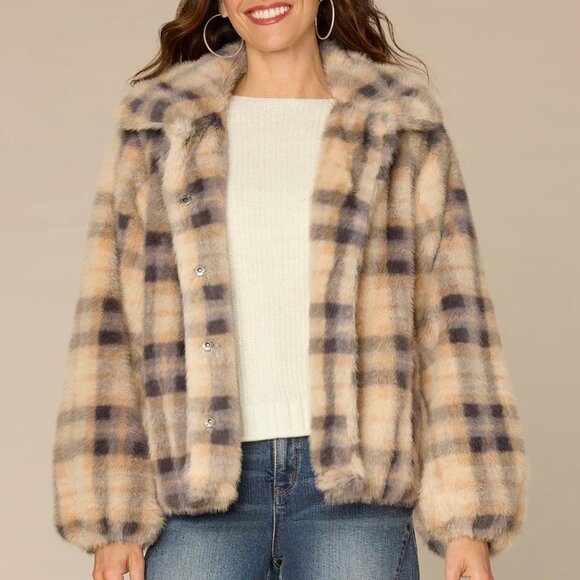 Democracy Faux Fur Plaid Jacket